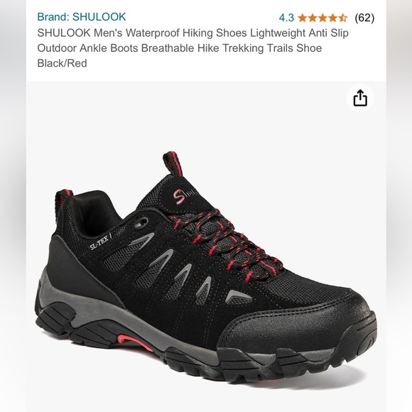 Shulook Black Trail Shoes with Reinforced Toe Box and Deep Tread Outsole - Picture 1 of 8